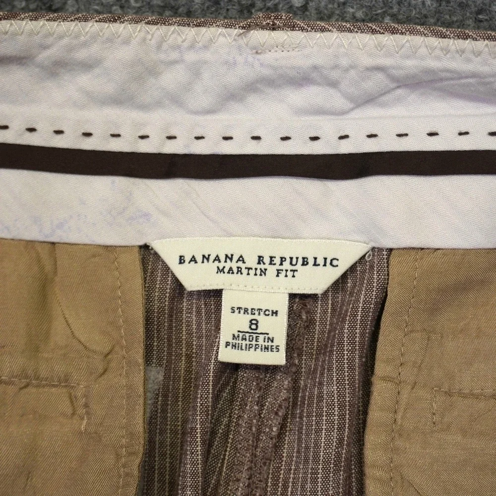 Banana Republic Martin Fit Pants Womens 8 32x20 Brown Pinstripe Linen Blend